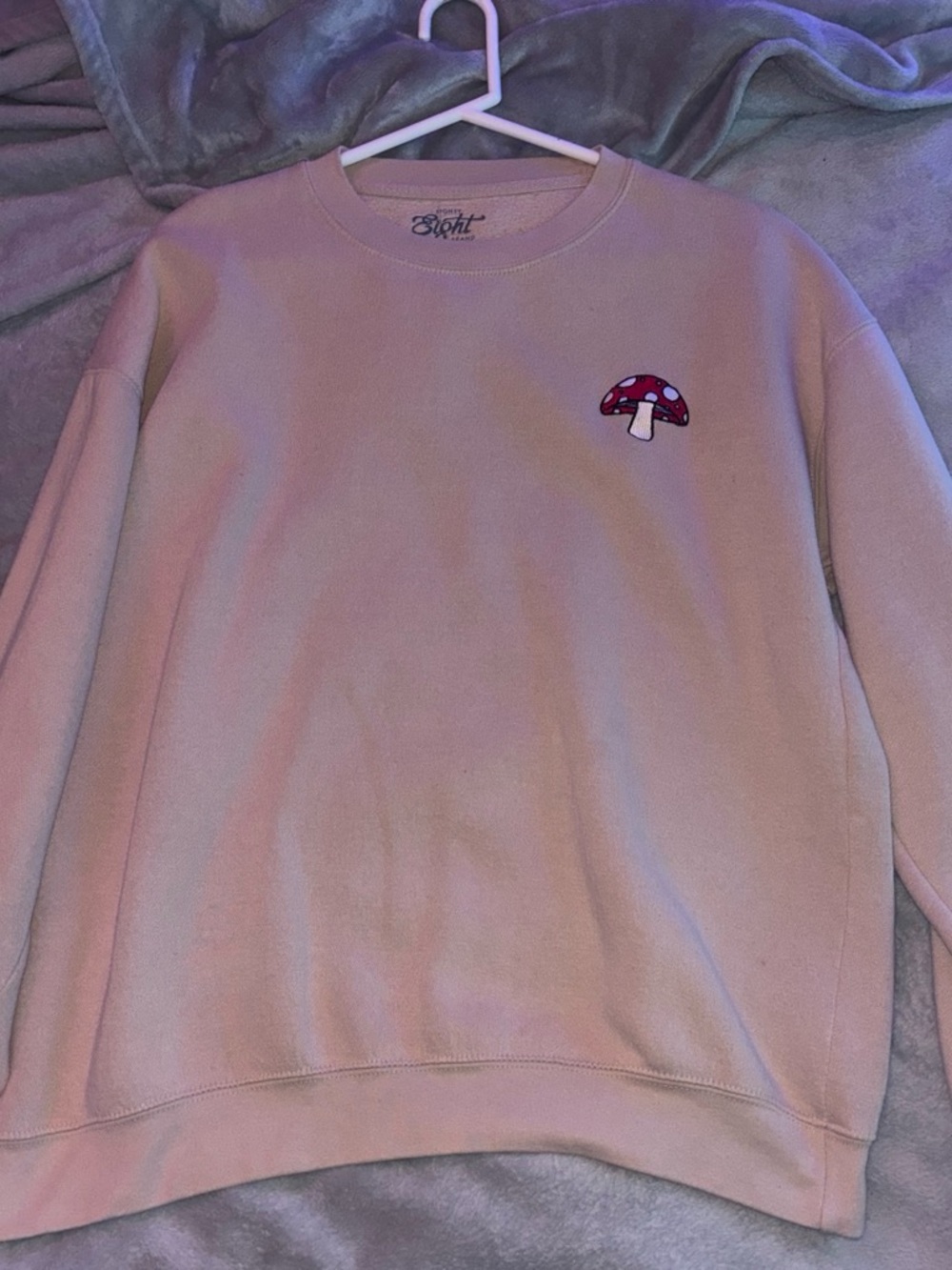 Eighty Eight Light Beige Crewneck Sweater with Red Mushroom Patch